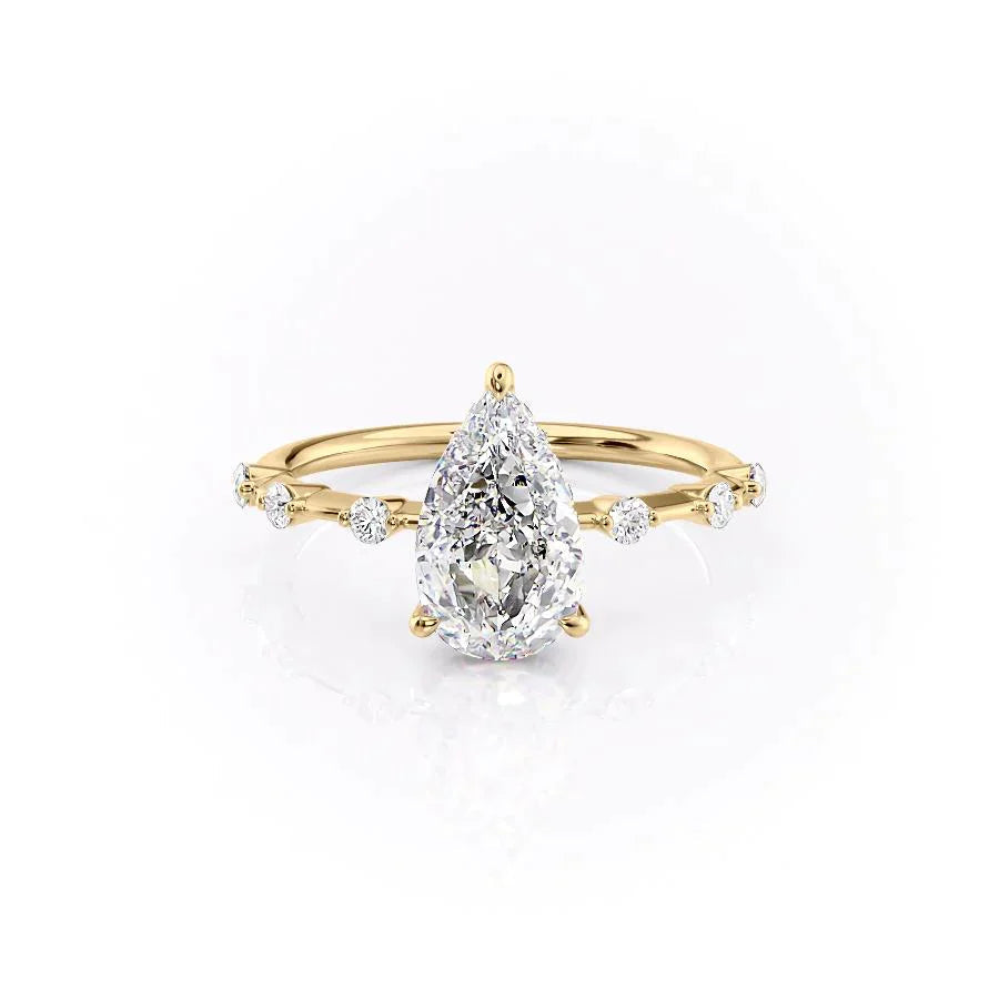The Hidden Halo Penelope Set With A 2 Carat Pear 14K Yellow Gold Lab Diamond