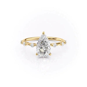 The Penelope Set Hidden Halo  With A 3.5 Carat Pear 18K Yellow Gold Moissanite