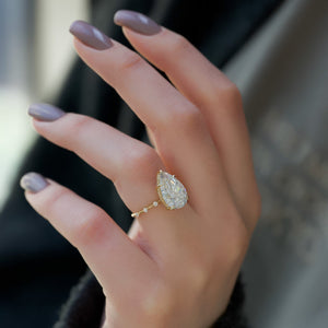 The Penelope Set Hidden Halo  With A 2 Carat Pear 18K Yellow Gold Moissanite