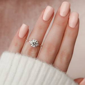 The Penelope Set Hidden Halo  With A 3 Carat Round 14K Rose Gold Moissanite