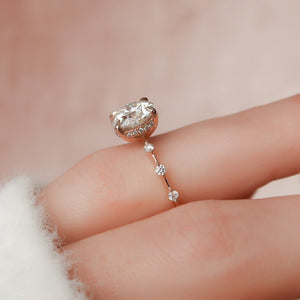 The Penelope Set Hidden Halo  With A 3 Carat Round 14K Rose Gold Moissanite