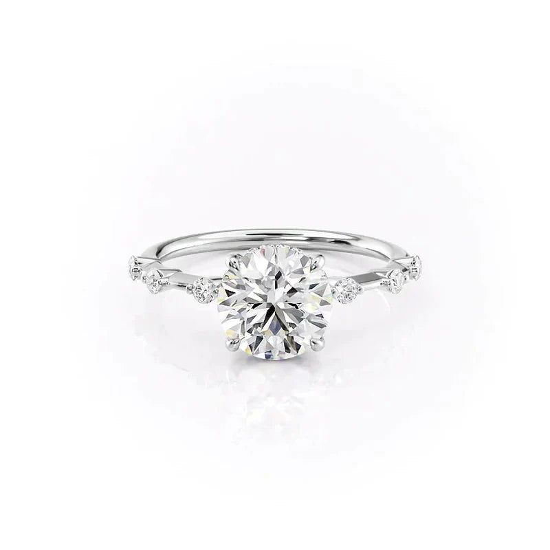 The Penelope Set Hidden Halo  With A 4 Carat Emerald 18K White Gold Moissanite