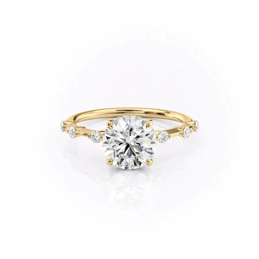 The Penelope Set Hidden Halo  With A 2.5 Carat Round 18K Yellow Gold Moissanite