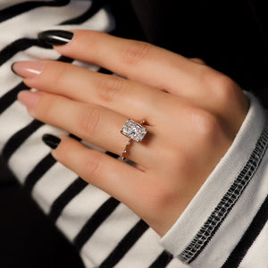 The Hidden Halo Penelope Set With A 3 Carat Radiant 14K Rose Gold Lab Diamond