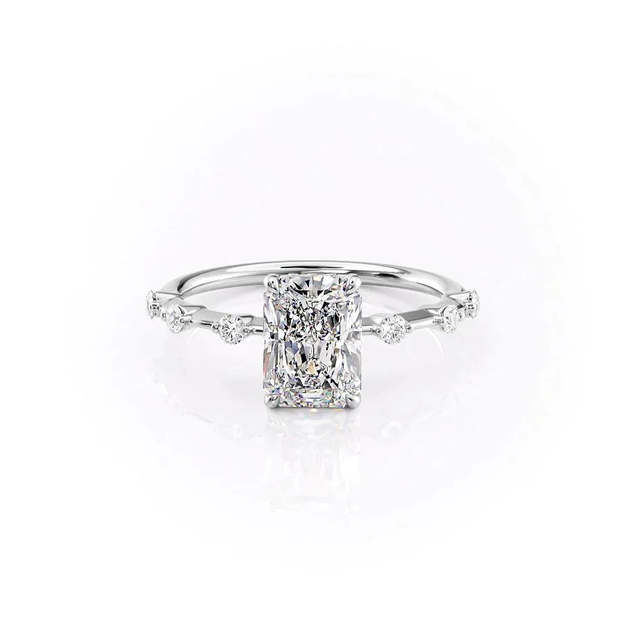 The Penelope Set Hidden Halo  With A 2.5 Carat Radiant 18K White Gold Moissanite