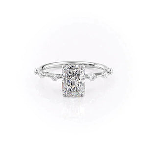 The Penelope Set Hidden Halo  With A 3 Carat Radiant 14K White Gold Moissanite