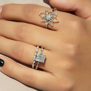 The Hidden Halo Penelope Set With A 1 Carat Radiant 18K White Gold Lab Diamond