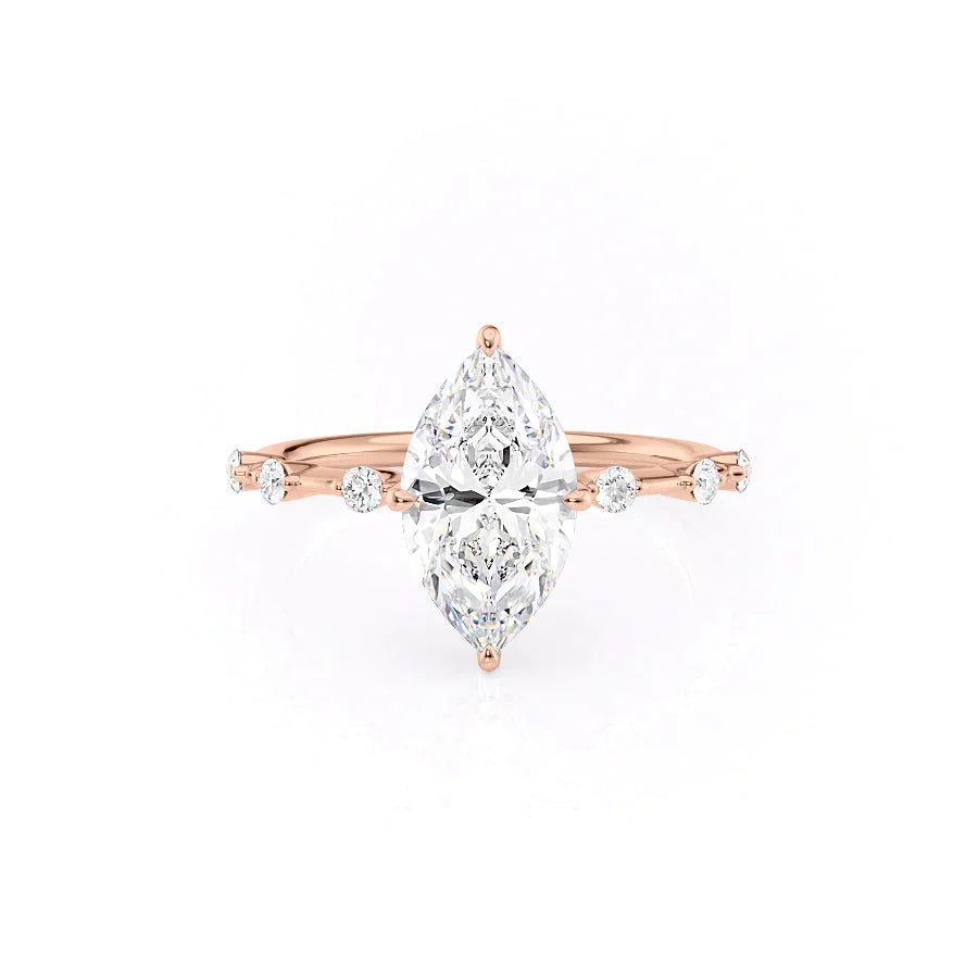 The Hidden Halo Penelope Set With A 3 Carat Marquise 14K Rose Gold Lab Diamond