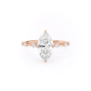 The Penelope Set Hidden Halo  With A 4 Carat Marquise 14K Rose Gold Moissanite