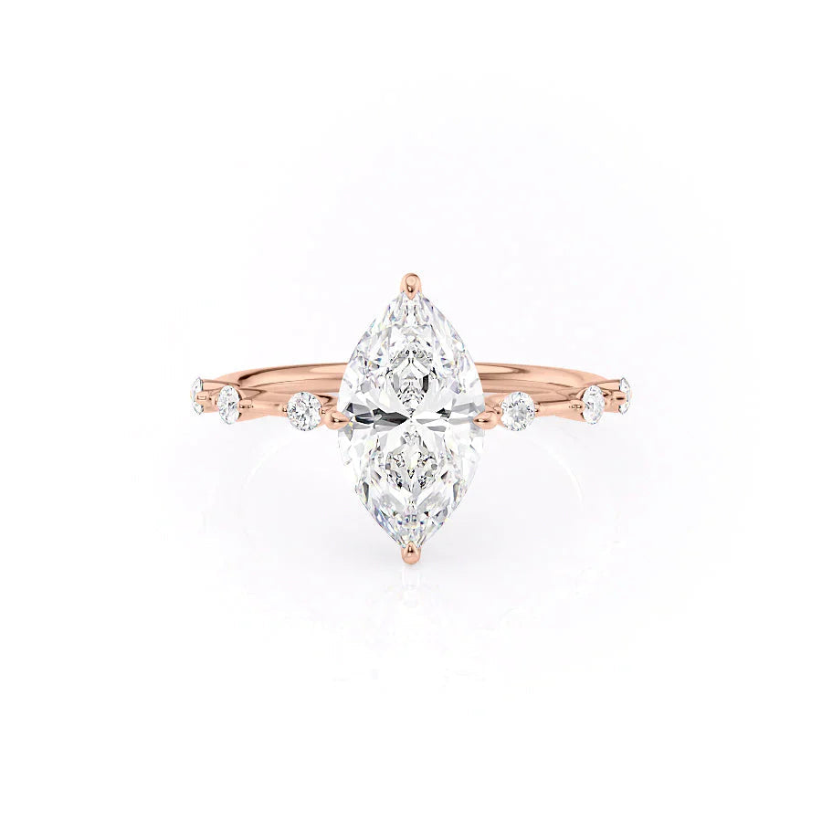 The Penelope Set Hidden Halo  With A 2 Carat Marquise 14K Rose Gold Moissanite