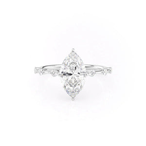 The Penelope Set Hidden Halo  With A 2 Carat Marquise 14K White Gold Moissanite