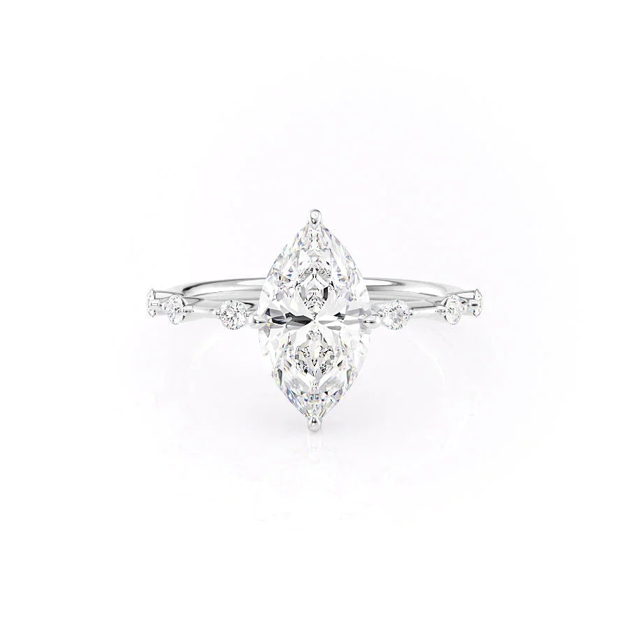 The Penelope Set Hidden Halo  With A 2.5 Carat Marquise 18K White Gold Moissanite