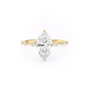 The Hidden Halo Penelope Set With A 3 Carat Marquise 18K Yellow Gold Lab Diamond
