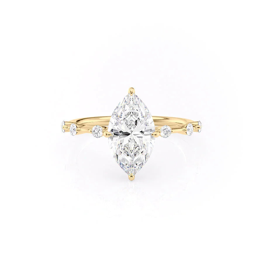 The Penelope Set Hidden Halo  With A 2.5 Carat Marquise 18K Yellow Gold Moissanite