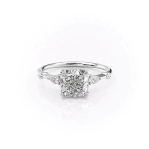 The Naomi Set With A 2.5 Carat Cushion 18K White Gold Lab Diamond