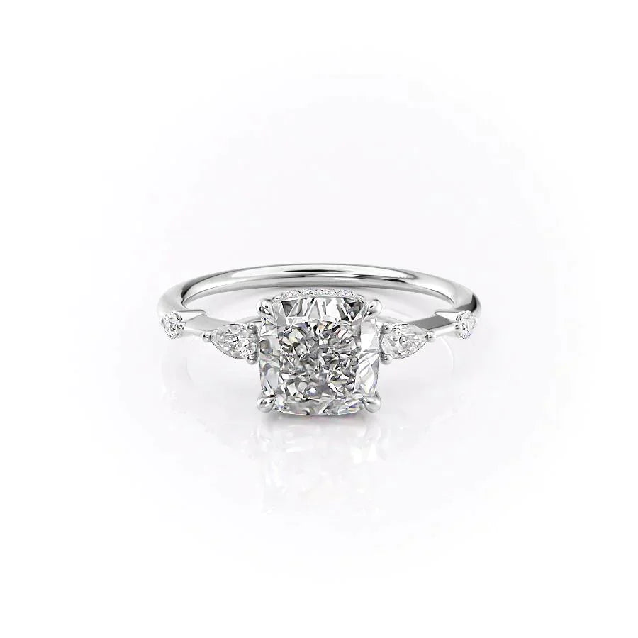 The Naomi Set With A 3 Carat Cushion 14K White Gold Lab Diamond