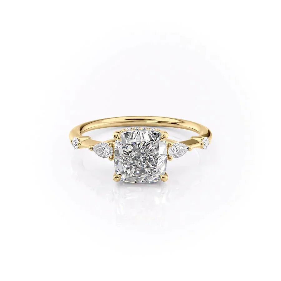 The Naomi Set With A 1 Carat Cushion 18K Yellow Gold Lab Diamond
