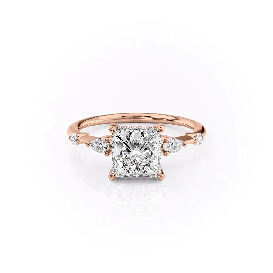 The Naomi Set With A 3 Carat Princess 14K Rose Gold Lab Diamond