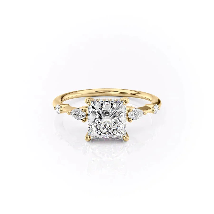 The Naomi Set With A 1 Carat Princess 18K Yellow Gold Lab Diamond