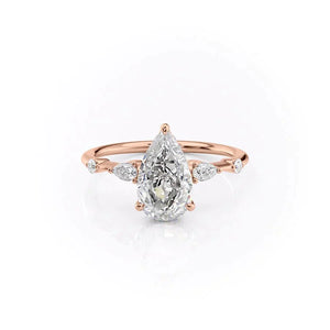 The Naomi Set With A 1.5 Carat Pear 14K Rose Gold Lab Diamond