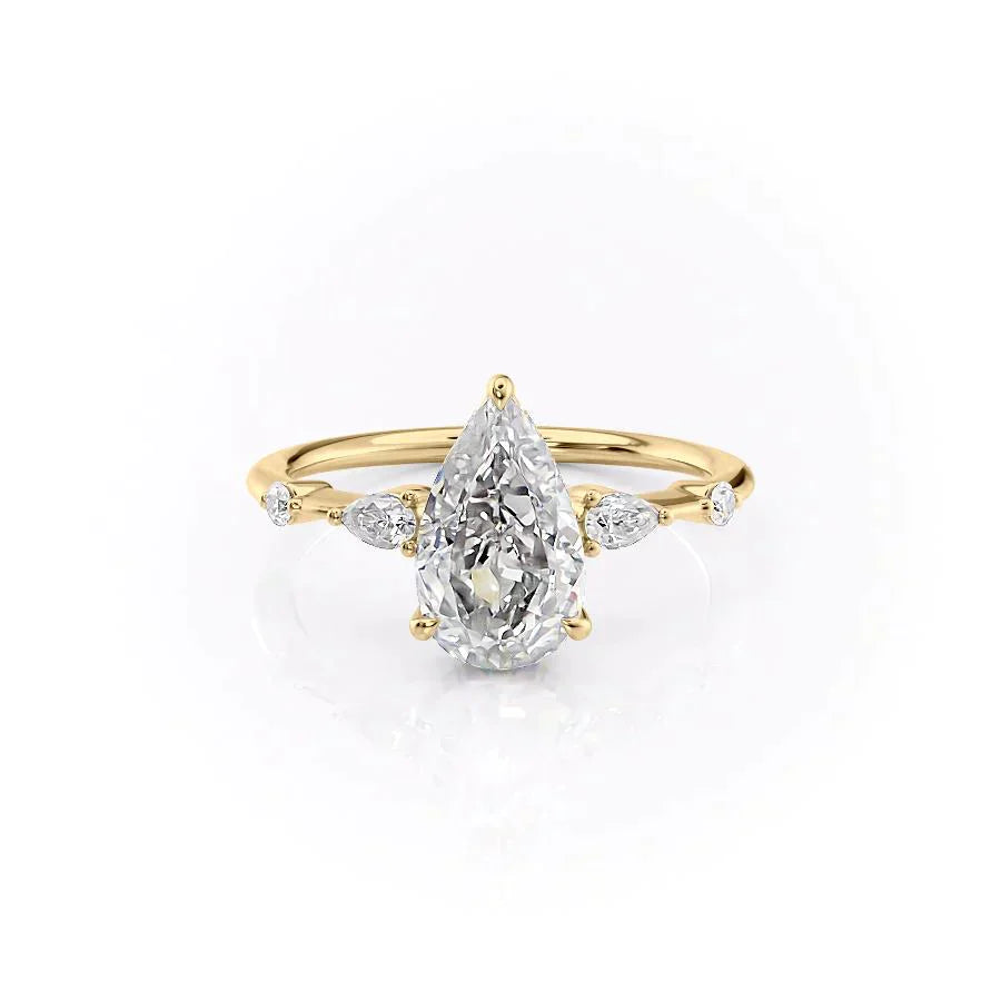 The Naomi Set With A 2 Carat Pear 14K Yellow Gold Lab Diamond