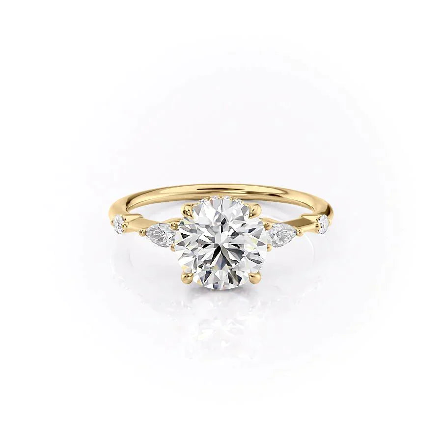 The Naomi Set With A 2.5 Carat Round 18K Yellow Gold Lab Diamond