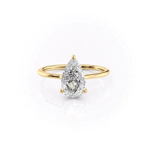 The Maia Set  With A 3 Carat Pear 18K Yellow Gold Moissanite