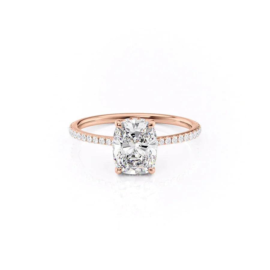 The Pave Maia Set With A 1 Carat E. Cushion 14K Rose Gold Lab Diamond