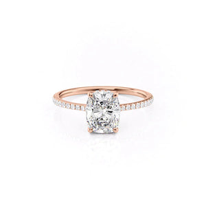 The Pave Maia Set With A 1 Carat E. Cushion 14K Rose Gold Lab Diamond