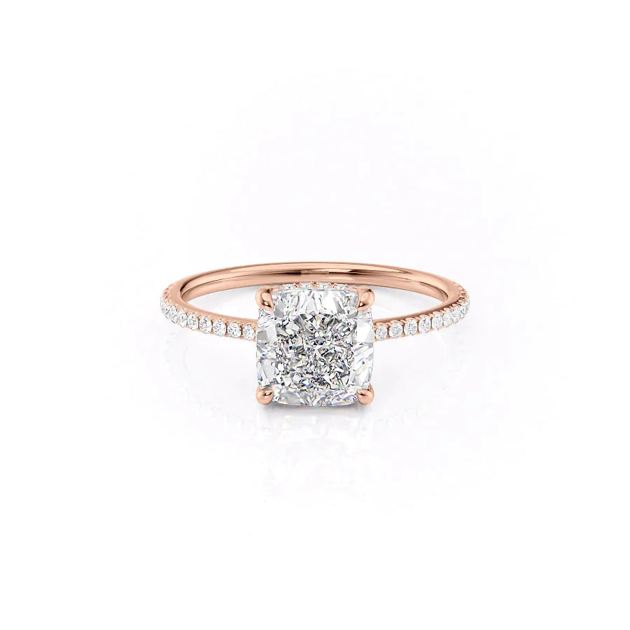 The Pave Maia Set With A 2.5 Carat Cushion 14K Rose Gold Lab Diamond