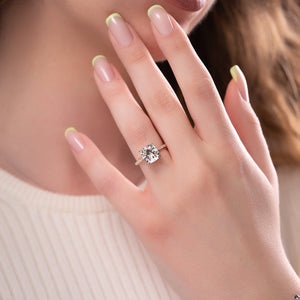 The Pave Maia Set With A 3 Carat Cushion 14K Rose Gold Lab Diamond