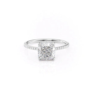 The Pave Maia Set With A 1 Carat Cushion 14K White Gold Lab Diamond