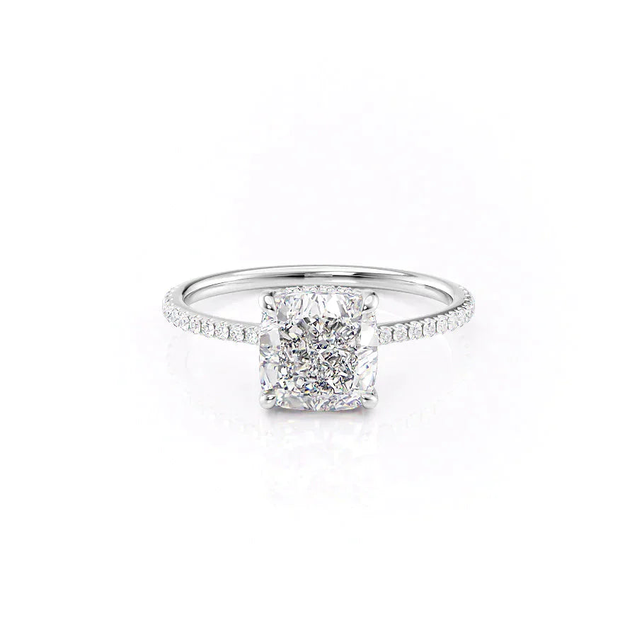 The Maia Set  With A 3 Carat Cushion 14K White Gold Moissanite