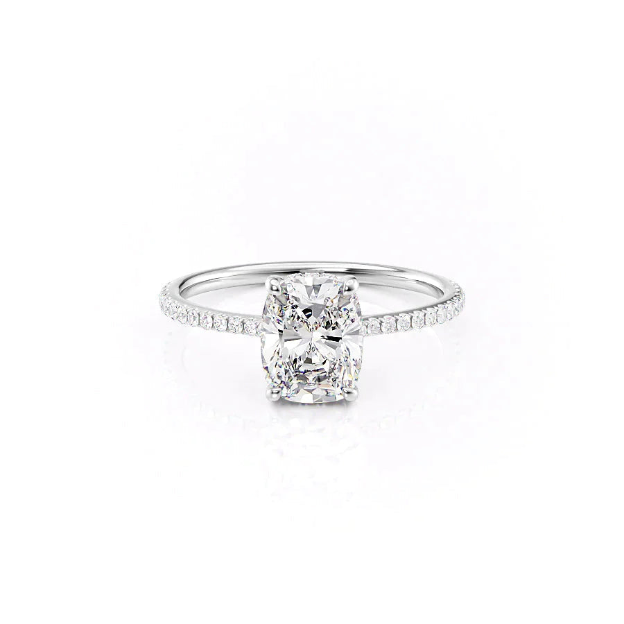The Pave Maia Set With A 3 Carat E. Cushion 18K White Gold Lab Diamond