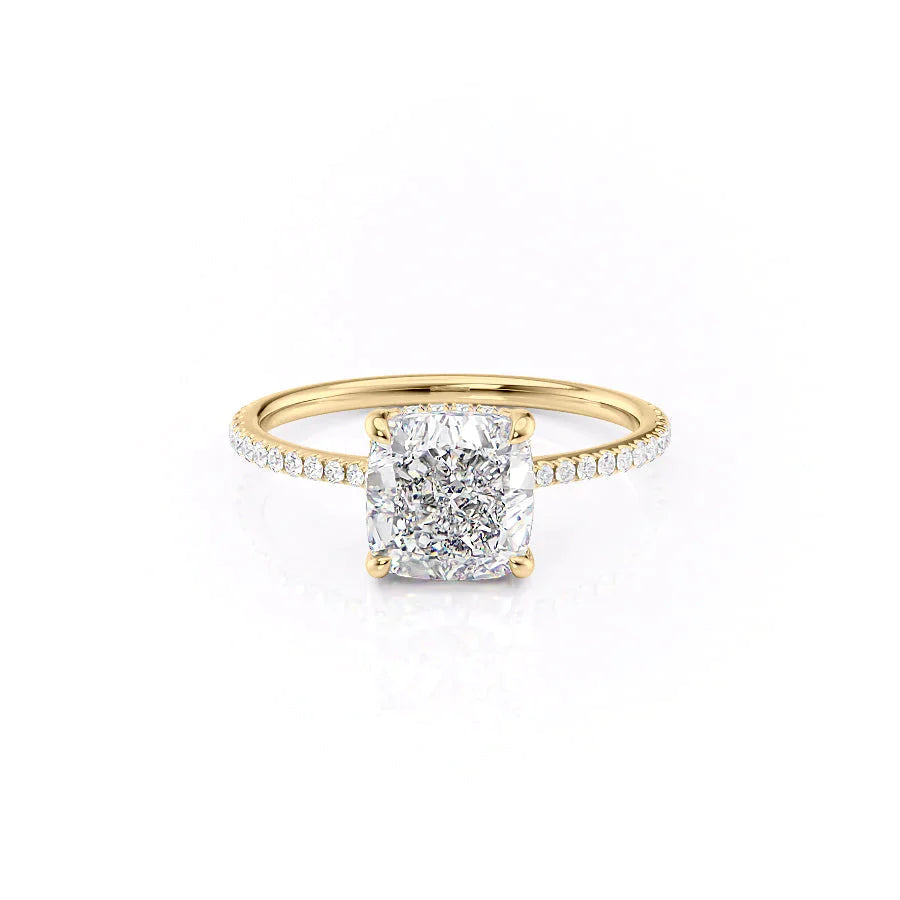 The Pave Maia Set With A 1 Carat Cushion 14K Yellow Gold Lab Diamond