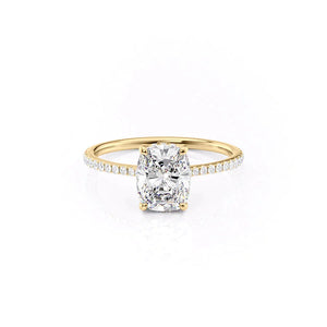 The Pave Maia Set With A 2.5 Carat E. Cushion 14K Yellow Gold Lab Diamond