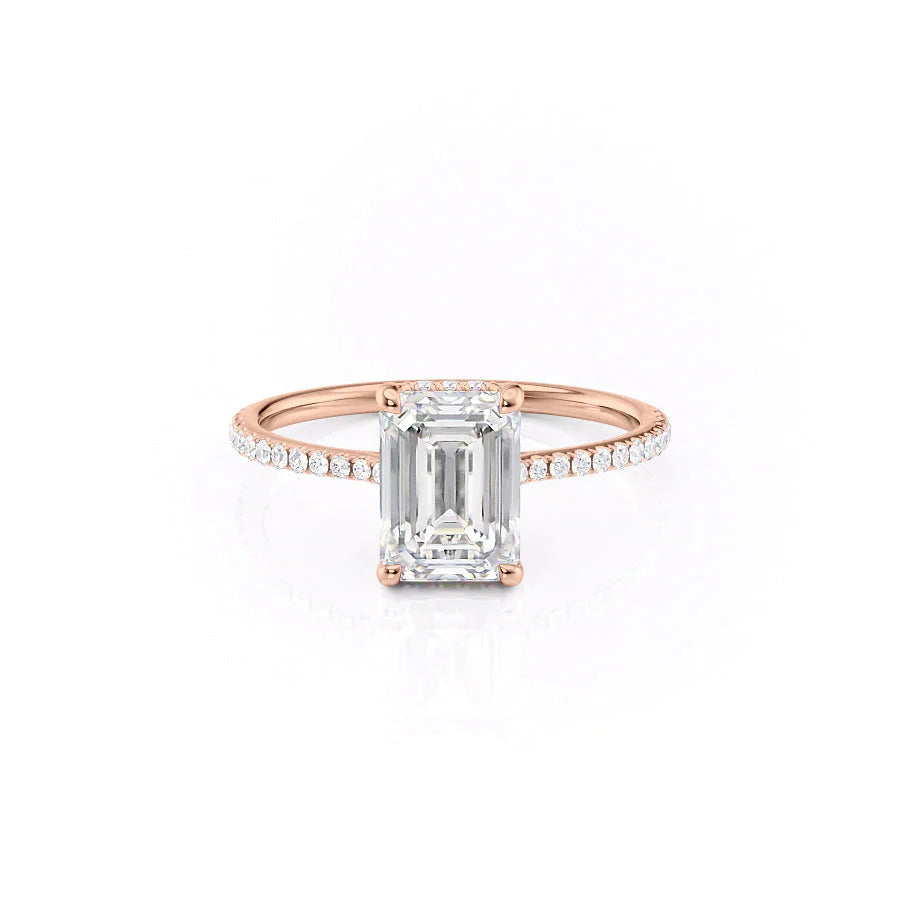 The Pave Maia Set With A 3 Carat Emerald 14K Rose Gold Lab Diamond