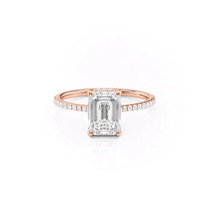 The Pave Maia Set With A 2 Carat Emerald 14K Rose Gold Lab Diamond