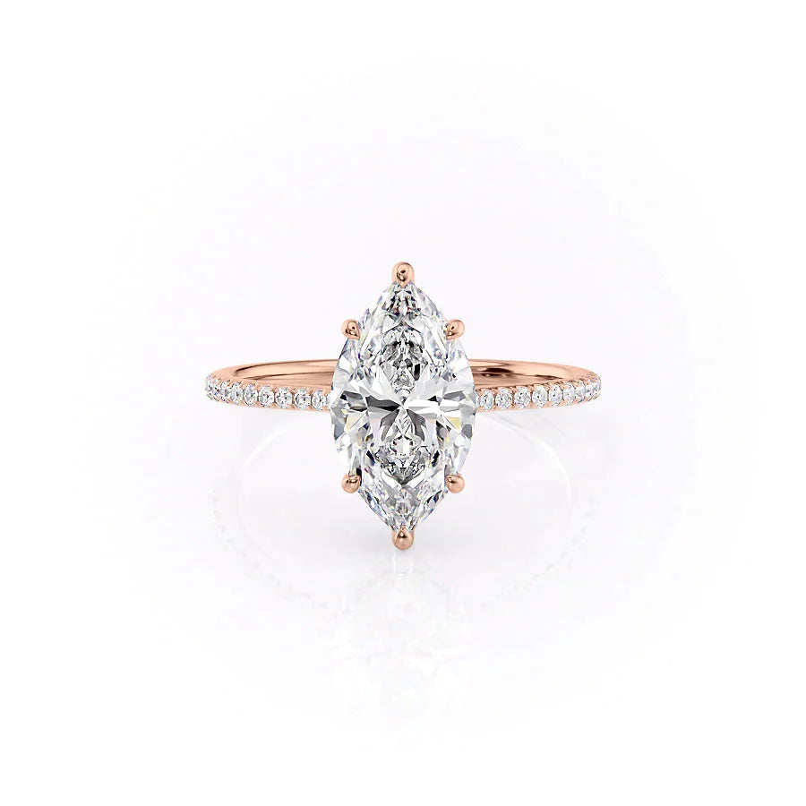 The Pave Maia Set With A 1 Carat Marquise 14K Rose Gold Lab Diamond