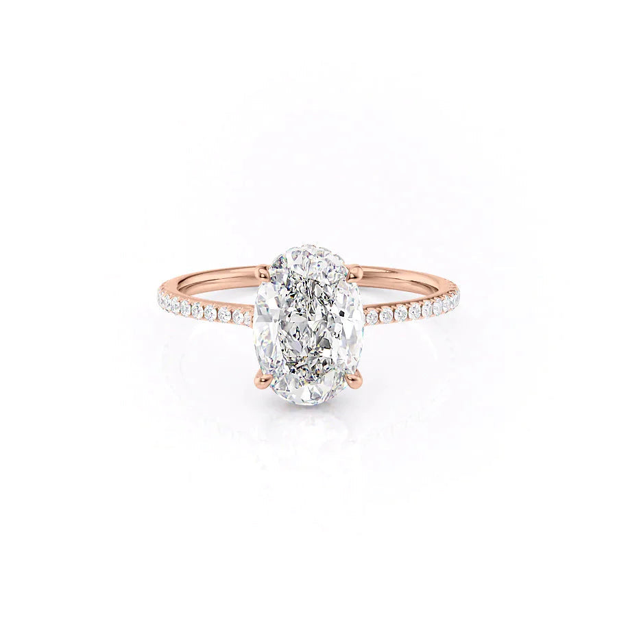 The Pave Maia Set With A 1 Carat Oval 14K Rose Gold Lab Diamond