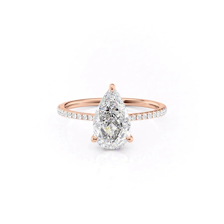 The Pave Maia Set With A 3 Carat Pear 14K Rose Gold Lab Diamond