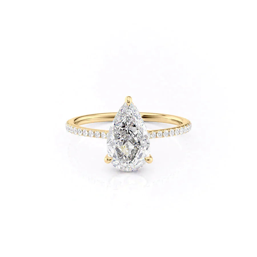 The Maia Set With A 2 Carat Pear 18K Yellow Gold Lab Diamond