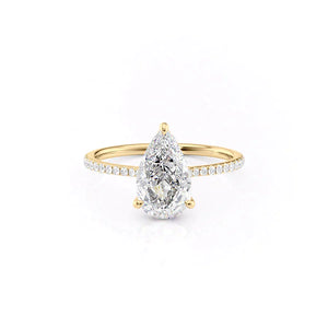 The Maia Set With A 2 Carat Pear 18K Yellow Gold Lab Diamond