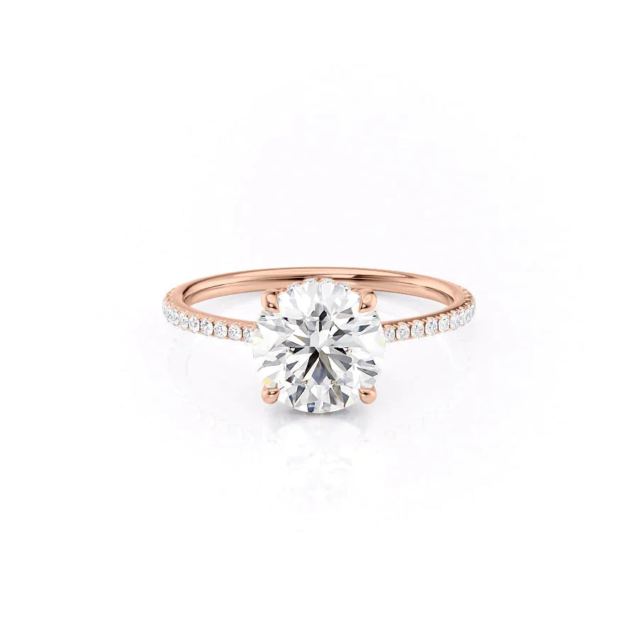 The Pave Maia Set With A 2.5 Carat Round 14K Rose Gold Lab Diamond