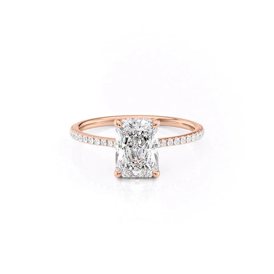 The Maia Set With A 3 Carat Radiant 14K Rose Gold Lab Diamond