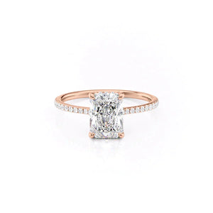 The Maia Set With A 3 Carat Radiant 14K Rose Gold Lab Diamond