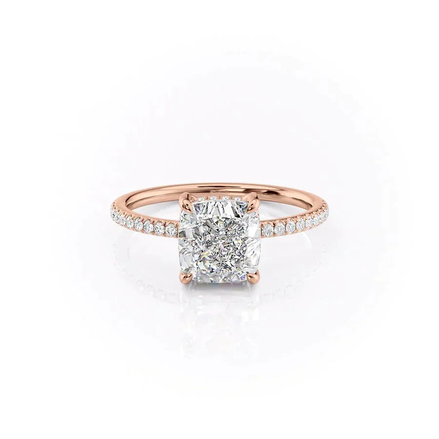 The Mandy Set  With A 4 Carat Cushion 14K Rose Gold Moissanite