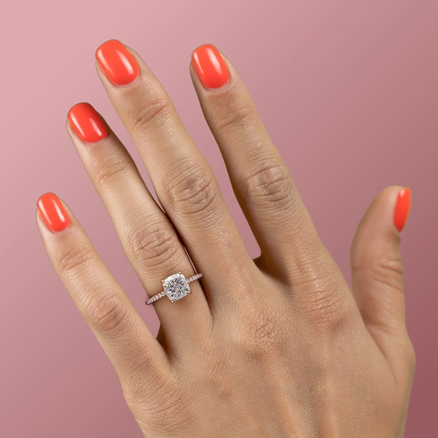 The Mandy Set  With A 4 Carat Cushion 14K Rose Gold Moissanite