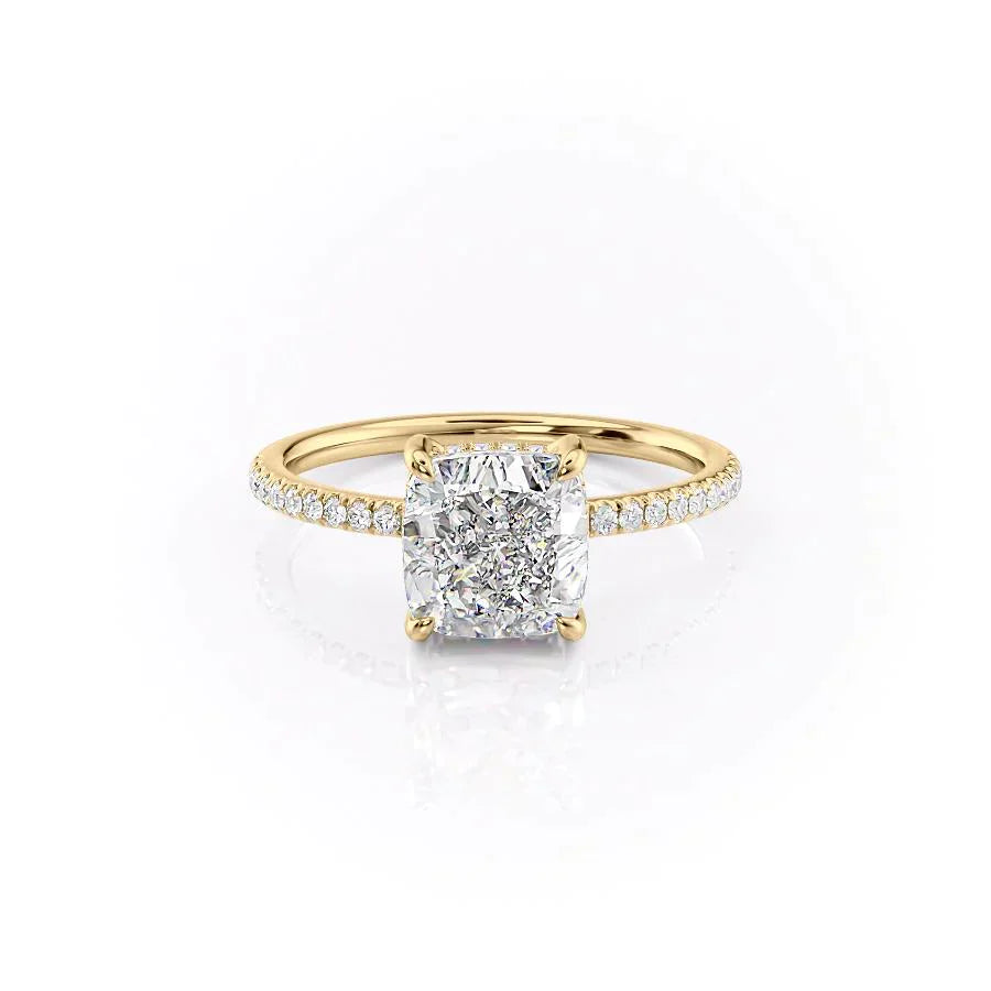 The Mandy Set  With A 1.5 Carat Cushion 14K Yellow Gold Moissanite