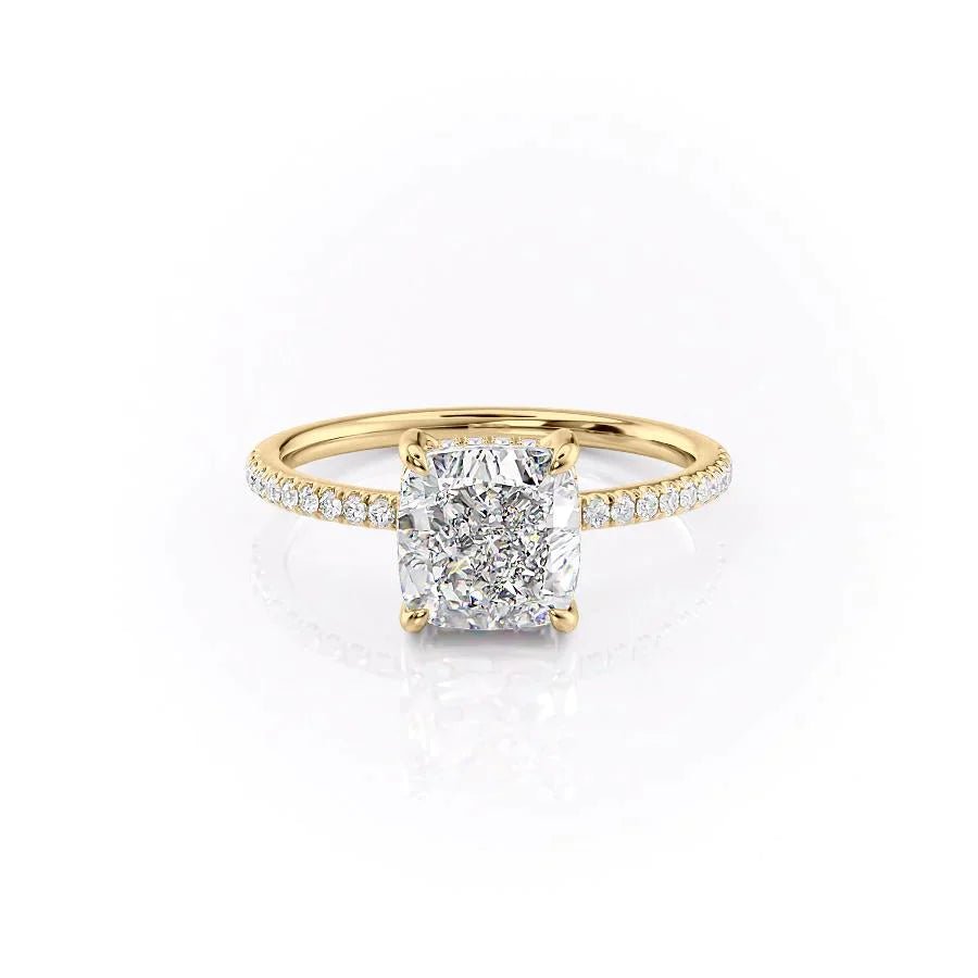 The Mandy Set  With A 3 Carat Cushion 14K Yellow Gold Moissanite